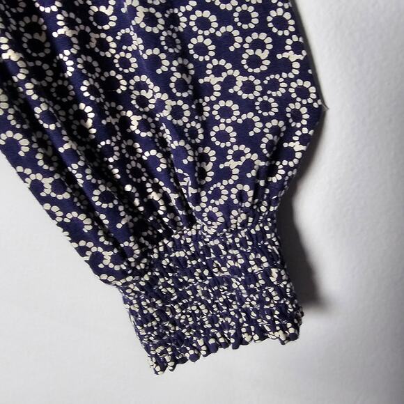 Boden Navy Floral Blouse US 12 Smocked Neck Long Sleeve Viscose Top WorkCore - Picture 3 of 11